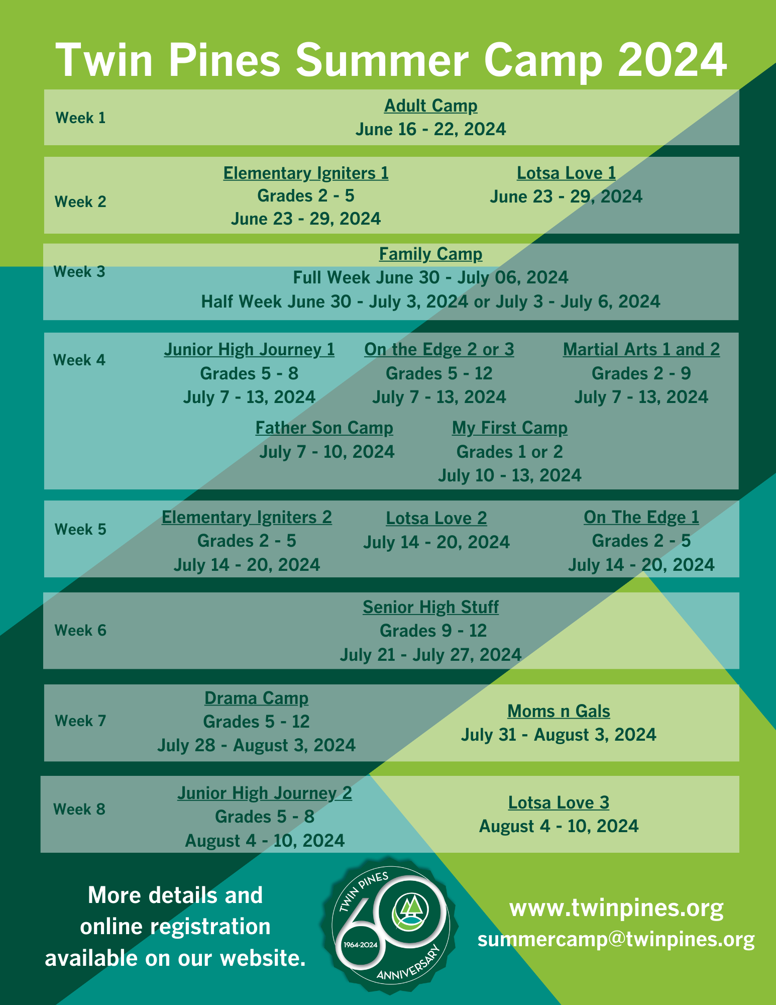 2024 Summer Camp Schedule Twin Pines Camp, Conference, and Retreat